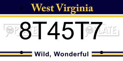 8T45T7 West Virginia License Plate