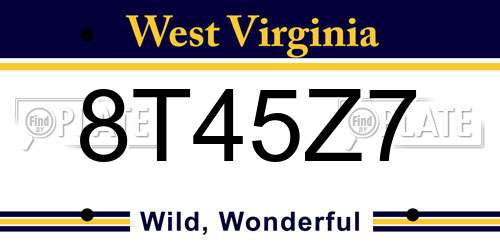 8T45Z7 West Virginia License Plate