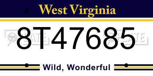 8T47685 West Virginia License Plate