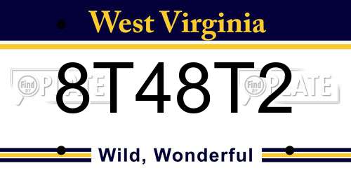 8T48T2 West Virginia License Plate