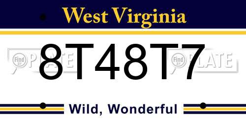 8T48T7 West Virginia License Plate