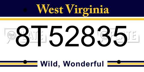 8T52835 West Virginia License Plate