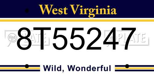 8T55247 West Virginia License Plate