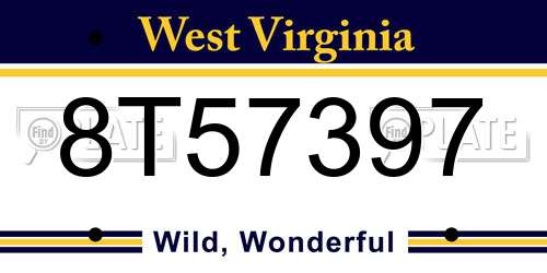 8T57397 West Virginia License Plate