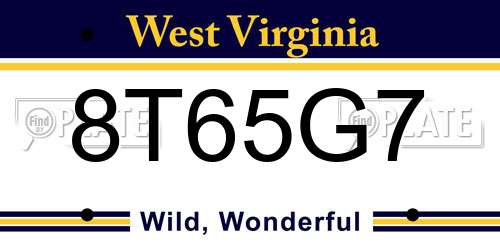 8T65G7 West Virginia License Plate