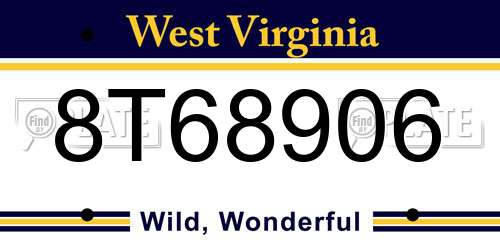 8T68906 West Virginia License Plate