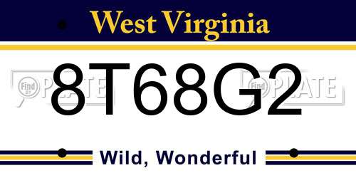 8T68G2 West Virginia License Plate