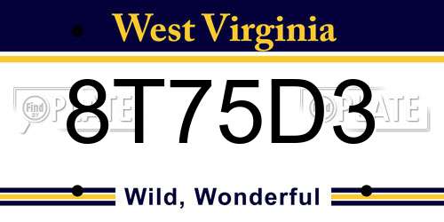 8T75D3 West Virginia License Plate