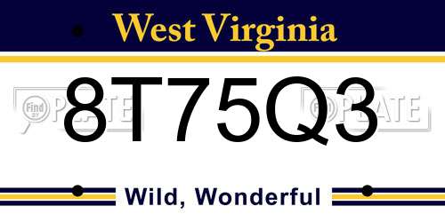 8T75Q3 West Virginia License Plate