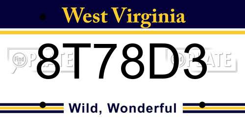 8T78D3 West Virginia License Plate