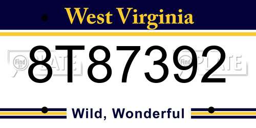 8T87392 West Virginia License Plate
