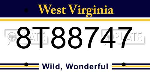 8T88747 West Virginia License Plate