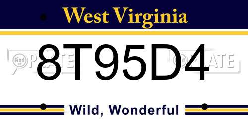 8T95D4 West Virginia License Plate