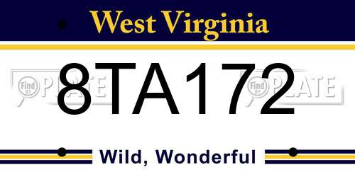 8TA172 West Virginia License Plate