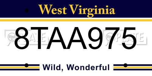 8TAA975 West Virginia License Plate