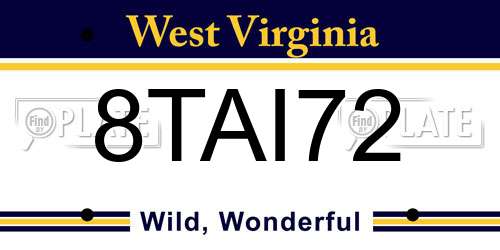 8TAI72 West Virginia License Plate