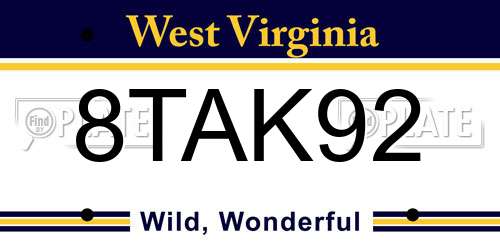 8TAK92 West Virginia License Plate