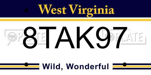 8TAK97 West Virginia License Plate