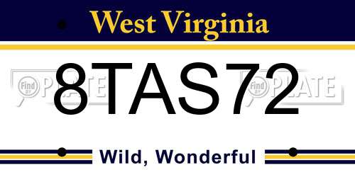8TAS72 West Virginia License Plate
