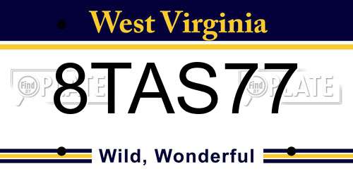 8TAS77 West Virginia License Plate