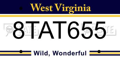 8TAT655 West Virginia License Plate