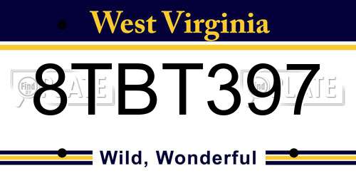 8TBT397 West Virginia License Plate