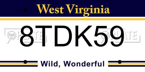 8TDK59 West Virginia License Plate