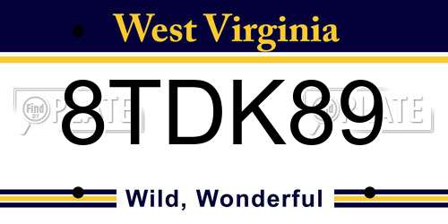 8TDK89 West Virginia License Plate