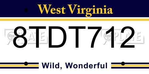 8TDT712 West Virginia License Plate