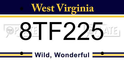 8TF225 West Virginia License Plate