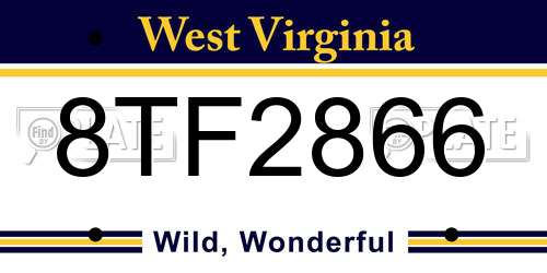 8TF2866 West Virginia License Plate