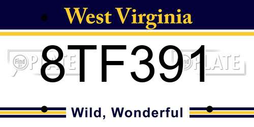 8TF391 West Virginia License Plate