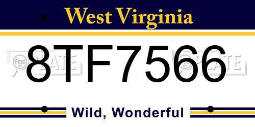 8TF7566 West Virginia License Plate
