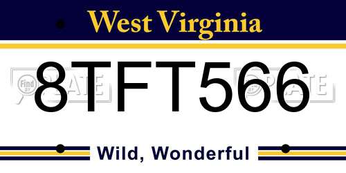8TFT566 West Virginia License Plate