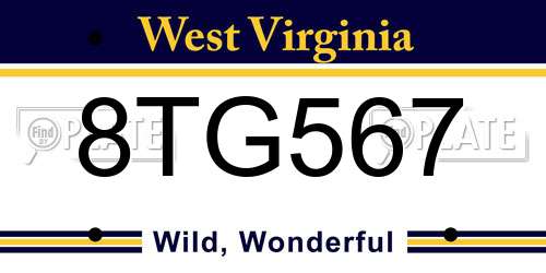 8TG567 West Virginia License Plate