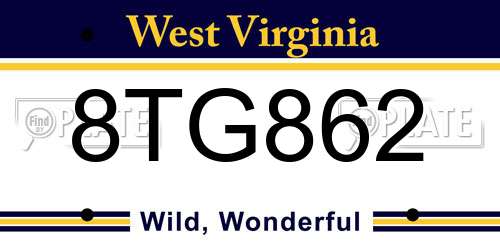 8TG862 West Virginia License Plate