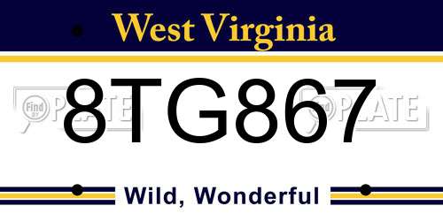 8TG867 West Virginia License Plate