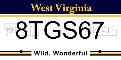 8TGS67 West Virginia License Plate