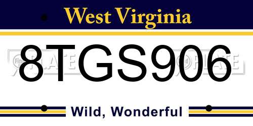 8TGS906 West Virginia License Plate