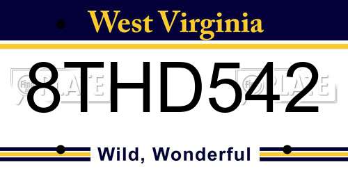 8THD542 West Virginia License Plate