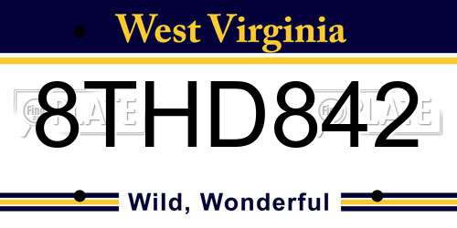 8THD842 West Virginia License Plate