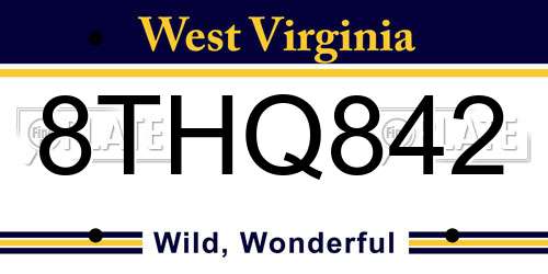 8THQ842 West Virginia License Plate