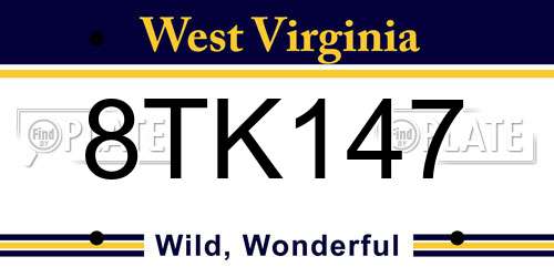 8TK147 West Virginia License Plate