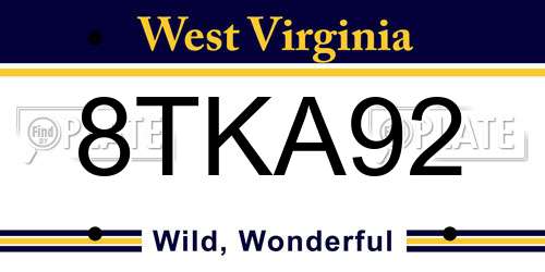 8TKA92 West Virginia License Plate