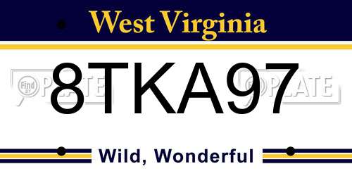 8TKA97 West Virginia License Plate