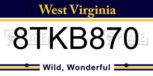 8TKB870 West Virginia License Plate