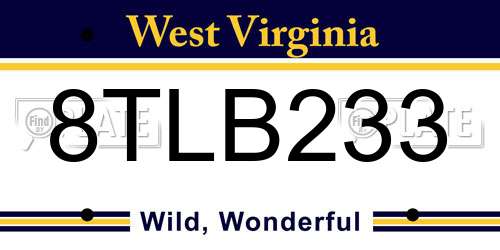 8TLB233 West Virginia License Plate