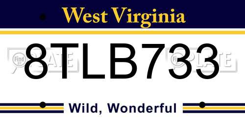 8TLB733 West Virginia License Plate