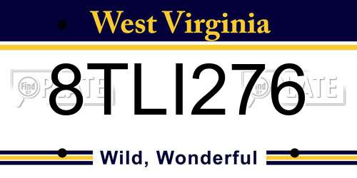 8TLI276 West Virginia License Plate