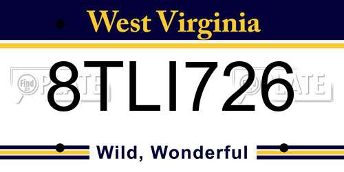 8TLI726 West Virginia License Plate
